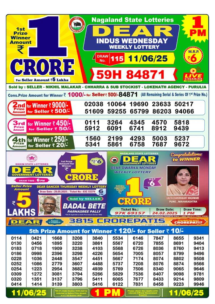Nagaland State Lottery 11-06-2025 1pm Result