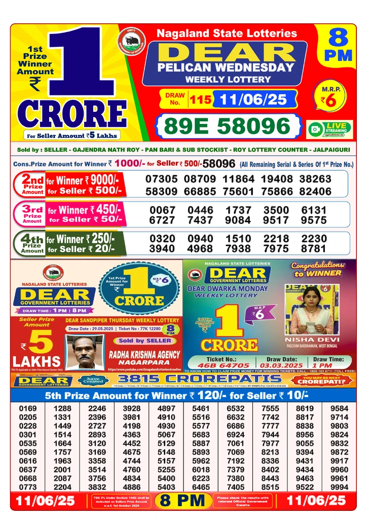 Nagaland State Lottery 11-06-2025 8pm Result